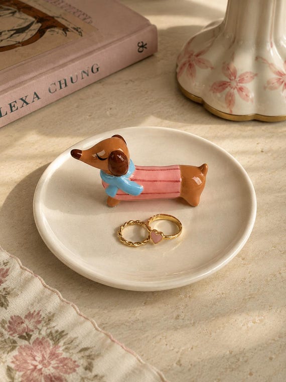 Dachshund Ceramic Trinket Dish, Dog Jewelry Tray, Pink Sausage Dog Catchall Dish, Cute Vanity Decor, Dachshund Lover Gift