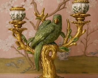 Chic Grün Gold Papagei Kerzenhalter, Vogel Kerzenhalter, Kerzenständer, Hollywood Regency, Glam Decor, Luxus, dekorativ, Vintage Stil, Geschenk