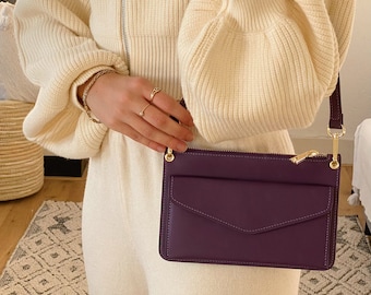 Leather Bag Lanai, Leather Evening Handbag, Ivory Leather Bag, Purple Leather Bag, Eco-Friendly Leather, Handmade in Italy, Gift for Her