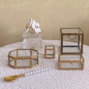 Portagioie in ottone e vetro, diverse forme, gioielli, decorazione per il trucco, decorativo, idea regalo, piccolo regalo, tesoro, custode dei ricordi, stile vintage