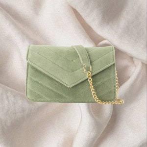 Suede Bag Harper, Pastel, Sage Green, Baby Blue, Lilac, Beige, Eco-Friendly Leather, Sustainable, Handmade in Italy, Italian Leather, Gift