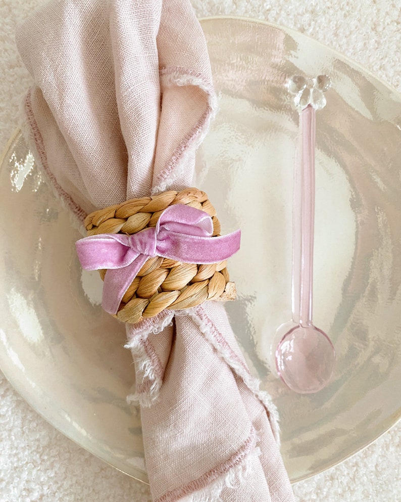 Velvet Bow Water Hyacinth Napkin Ring, Bow Tableware, Romantic, Chic, Romantic Dinner Party, Coquette, Hostess Gift, Wedding Gift Decor image 5
