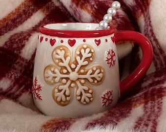 Snowflake Ceramic Mug, Christmas Morning Coffee, Hot Chocolate, Holiday Kitchen Decor, Cozy Drinkware, I Smell Snow Season, Homebody Gift