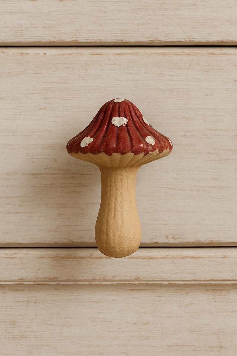 Red Mushroom Drawer Knob, Cabinet Pull, Cottagecore Hardware, Whimsical Furniture Handle, Woodland Home Accent, Cute Kids Room Decor, Gift image 1