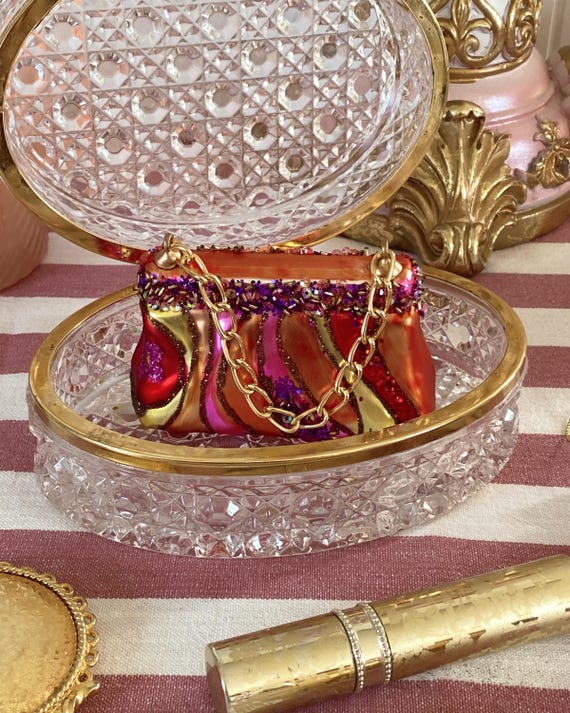 Pink Glamour Handbag Glass Ornament, Bag Christmas Bauble, Tree