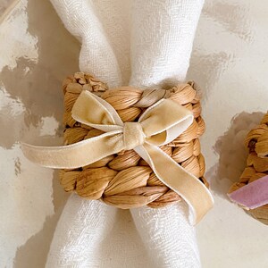 Velvet Bow Water Hyacinth Napkin Ring, Bow Tableware, Romantic, Chic, Romantic Dinner Party, Coquette, Hostess Gift, Wedding Gift Decor image 3