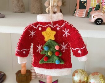 Christmas Sweater Felt Ornament, Tree Hanging Decoration, Cozy, Traditional, Holiday Sweater Ornament, Festive, Seasonal, Shatterproof