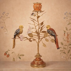 Portacandele floreale Paradise Bird, candelabro orientale, candeliere, arredamento glamour Hollywood Regency, lusso, ornamentale, stile vintage, regalo