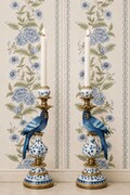Blue White Parrot Candle Holder Pair, Bird Candlestick, Hollywood Regency Glam Decor, Luxury, Decorative, Ornamental, Vintage Style, Gift