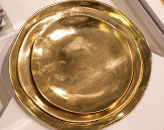 Imperfect Porcelain Plate Gold, Luxe Chic Gold Tableware, Versatile, Golden, Festive Tableware, Tablescape, Dinner Host Gift, Gift for Her
