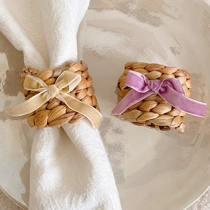 Velvet Bow Water Hyacinth Napkin Ring, Bow Tableware, Romantic, Chic, Romantic Dinner Party, Coquette, Hostess Gift, Wedding Gift Decor image 8
