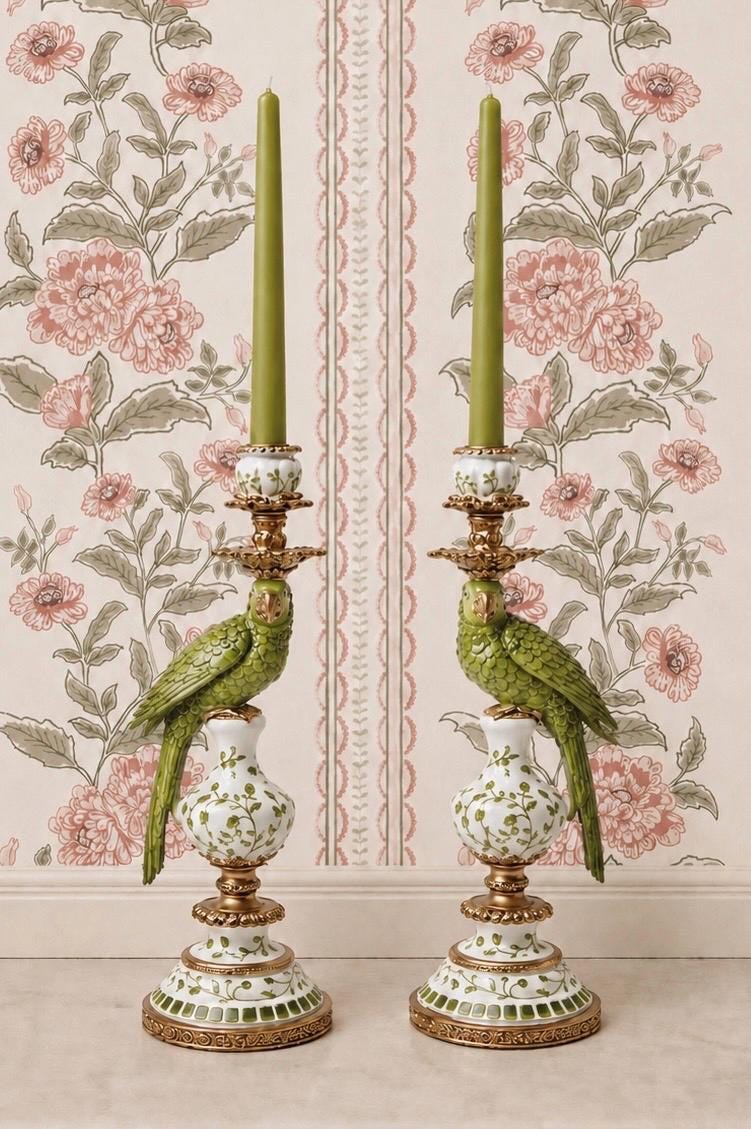 Paire de bougeoirs perroquets verts Palm Court — Beyit