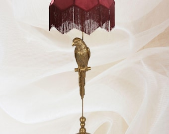 Hollywood Regency Parrot Floor Lamp with Velvet Shade, Vintage Style Glam Decor, Gold Bird Lighting, Regencycore, Chateaucore, Art Deco