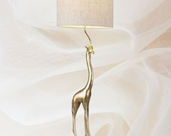 Gold Giraffe Lamp with Neutral Shade, Animal Table Lamp, Safari Chic, Unique, Luxury Home Decor, Decorative, Statement Piece, Boho, Exotic