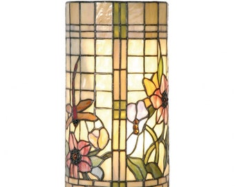 Lampada da parete floreale stile Tiffany con libellula, illuminazione unica, romantica, incantevole, elegante, Art Nouveau, vetro colorato, camera da letto, arredamento del corridoio