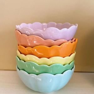 Gewellte Schüssel, Pastell-Bögenschale, Flieder, Rosa, Blau, Grün, Gelb, Orange, Schüssel, Pastellgeschirr, Küchenwesentlich, Candycore-Geschirr