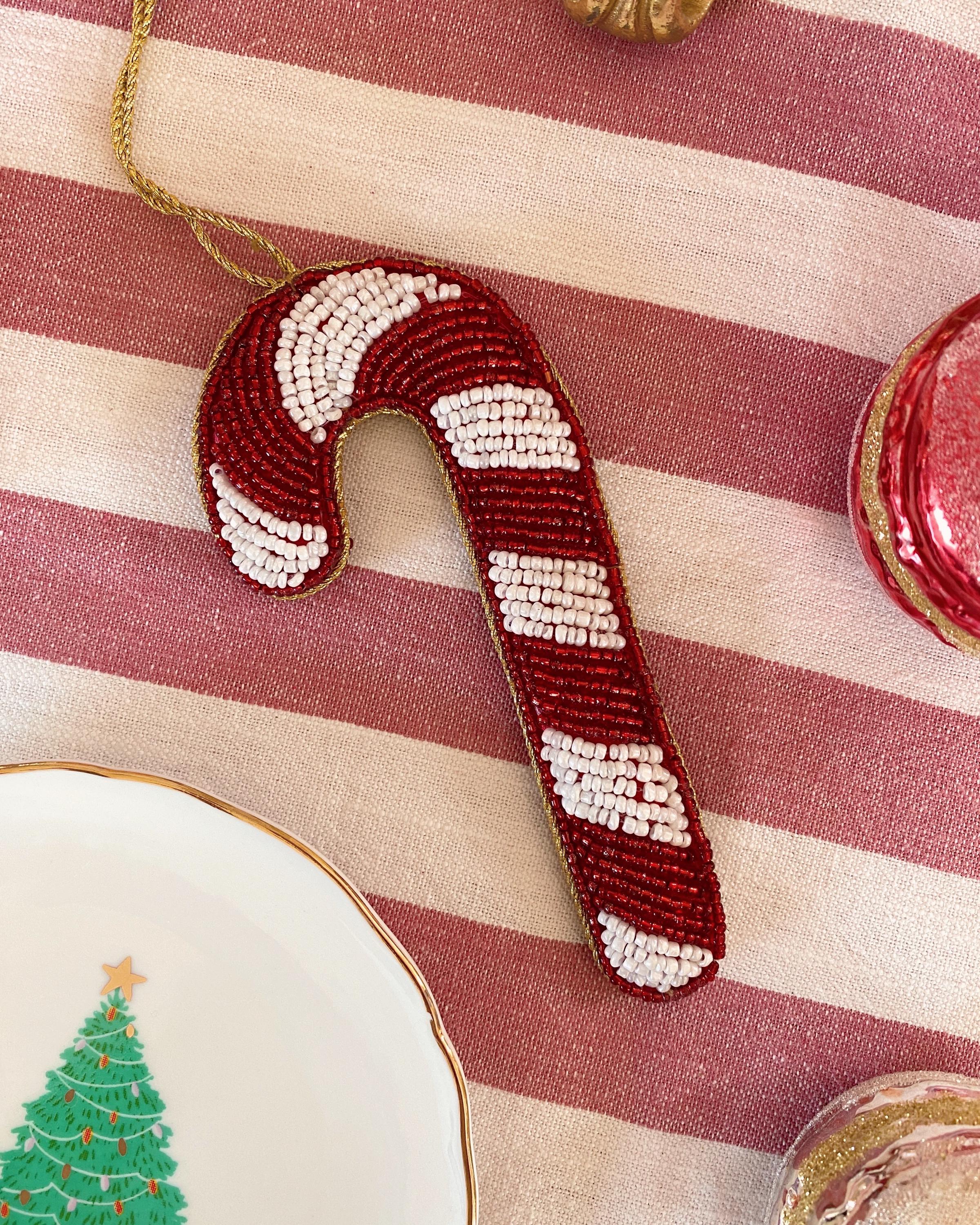 Candy Cane Beaded Ornament, Red White Christmas Tree Hanging Decoration ...
