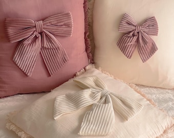 Velvet Bow Cushion, Pink, Ivory, Throw Pillow, Girly Girl, Clean Girl, Coquette, Luxe, Decorative, Soft, Chic Room Accent, Gift for Her