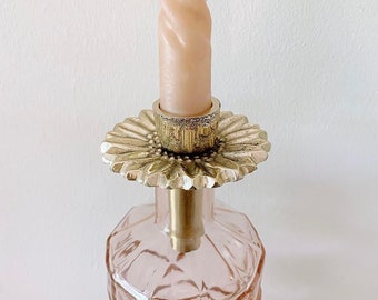 Daisy Bottle Candle Holder, Brass Bottle Candle Holder, Brass Tableware, Handmade, Recycled Brass, Flower Tableware, Party Host Gift Idea