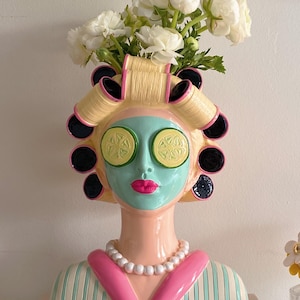 Jarrón para el cuidado personal, jarrón para un día de spa, decoración glamurosa para el tocador, detalle femenino para el hogar, baño elegante, pieza única, regalo para amantes de la belleza