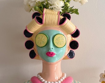 Self Care Lady Vase, Spa Day Flower Vase, Glam Vanity Decor, Feminine Home Accent, Chic Bathroom, Statement Piece, Beauty Lover Gift