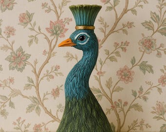 Sapphire Peacock Candle Holder, Paradise Bird Candlestick, Luxury, Chic, Hollywood Regency, Eye-Catcher, Decorative, Unique Gift Idea