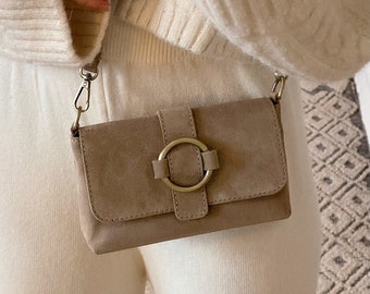 Suede Bag Claudie, Taupe, Pink, Ivory, Pistachio, Suede Shoulder Bag, Everyday Bag, Eco-Friendly Leather, Handmade in Italy, Italian Leather
