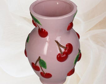 Pink Cherries Vase, Red Fruit Flower Vase, Cottagecore, Farmhouse, Girly Kitchen Decor, Al Fresco Dinner Table Decor, Cherry Lover Gift
