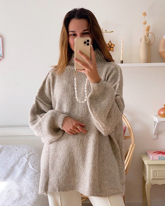 Oversized Wool Blend Sweater Mocha, Wool Sweater, Oversized