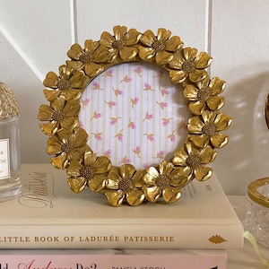 Gold Flower Photo Frame, Floral Picture Frame, Romantic, Cottagecore, Feminine, Coquette, Dreamy Home Accent, Vintage Style, Gift for Her