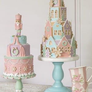 Pastel Christmas Layered Cake, Decoration Statue, Gingerbread, Nutcracker, Sweet, Nostalgic, Holiday Decor, Table Centrepiece, Unique