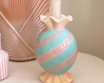 Candy Candle Holder, Pastel, Blue Pink, Sugary Sweet, Candy Cane, Candy Stripes Home Decor, Playful, Dreamy, Candycore, Sweet Gift Idea