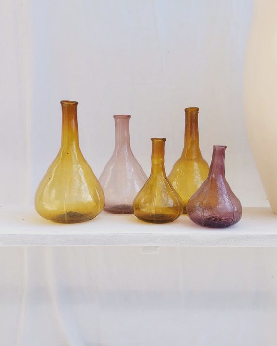 Recycled Glass Vase, Yellow, Purple Flower Vase, Curvy, Sculptural, Curved, Colored, Handmade Glassware, Bohemian, Slow, Mindful Living