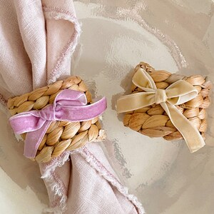 Velvet Bow Water Hyacinth Napkin Ring, Bow Tableware, Romantic, Chic, Romantic Dinner Party, Coquette, Hostess Gift, Wedding Gift Decor image 9