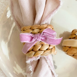 Velvet Bow Water Hyacinth Napkin Ring, Bow Tableware, Romantic, Chic, Romantic Dinner Party, Coquette, Hostess Gift, Wedding Gift Decor image 6