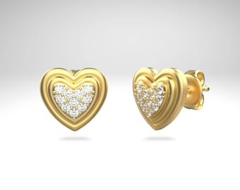 Pendientes de diamantes con forma de corazón delicado / Pendientes minimalistas de amor / Joyería para uso diario / Regalo de San Valentín para ella