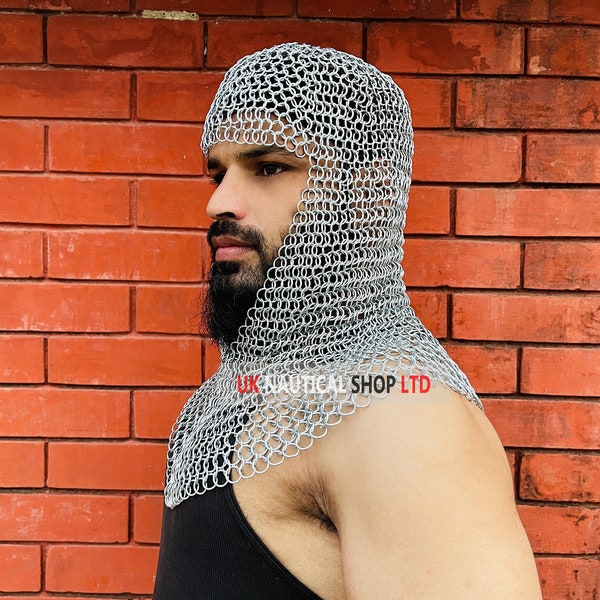 Chain mail Coif - 10mm Neck Chainmail Hood -Medieval Chainmail Armor Larp Sca Costume - Butted chainmail coif - Best gifts for men and women