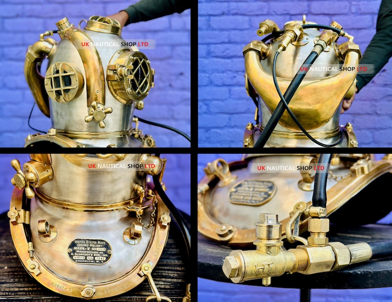 Copper Brass Diving Helmet World War 2, 1945 US Navy Mark V Helium