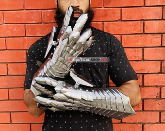 Medieval nazgul gloves set | Silver color nazgul gauntlets steel | Costume gloves gauntlets | Gauntlet gloves pair - Best gift for him