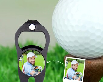 Marcador de pelota de golf con foto personalizada, abridor de botellas, marcador de pelota con horquilla para práctica de golf