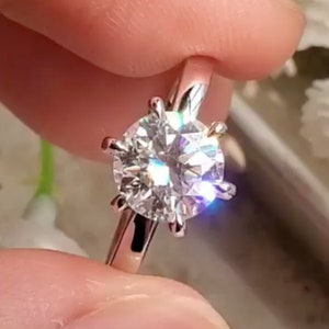 Solid Gold Round Moissanite Engagement Ring, Solitaire Promise Ring, Bridal Ring, Art Deco Ring, Birthday/ Anniversary Gift for Woman, Wife