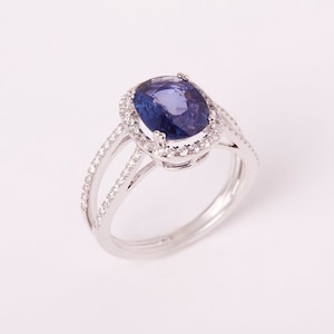 Sapphire ring, cushion cut engagement ring, solid whitle gold , halo ring, September birthstone, gifts for women September Birthstone Gift