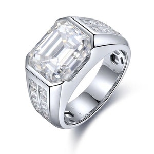 East West Moissanite Engagement Ring Man Wedding Ring Solitaire Moissanite Men Diamond Ring  Emerald Cut Moissanite Ring Gift For Him