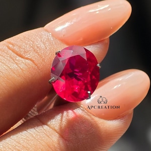 Lab Grown Red Ruby, Hydrothermal Oval Loose Gemstone Valentine Day Gift, Lab Created Faceted Oval Cut Loose Gemstone.