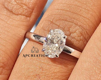Oval Diamond Solitaire Engagement Ring - Lab Grown Diamond Ring for Women, Handmade Jewelry, Proposal Ring for Her, Comfort Fit Ring