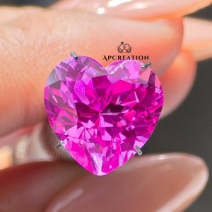 Pink Sapphire Heart Cut Lab Grown Loose Gemstone, Sapphire Faceted Loose Hydrothermal Heart Cut Gemstone For Jewelry Making.