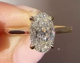 2.5CT Elongated Oval Solitaire Moissanite Engagement Ring, Promise Ring Diamond Ring Solid Gold Ring Solitaire Anniversary Ring Gift For Her
