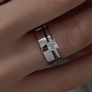 Bridal Set Princess Cut Engagement Ring in 14k Solid Gold Moissanite Engagement Ring / Princess Solitaire Moissanite Ring Promise Ring