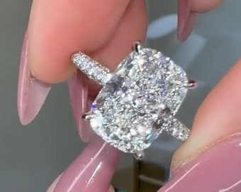 4CT Elongated Cushion Cut Moissanite Engagement Ring, Cushion Cut Solitaire Silver, 10/14/18K Solid Gold Ring, Diamond Wedding Ring