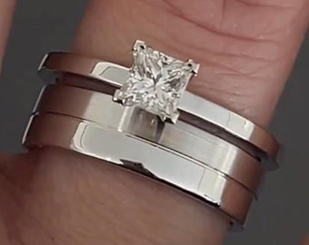 Princess Cut Engagement Ring with Band in 14k Solid Gold / Moissanite Engagement Ring / Princess Solitaire Moissanite Ring Gold Promise Ring